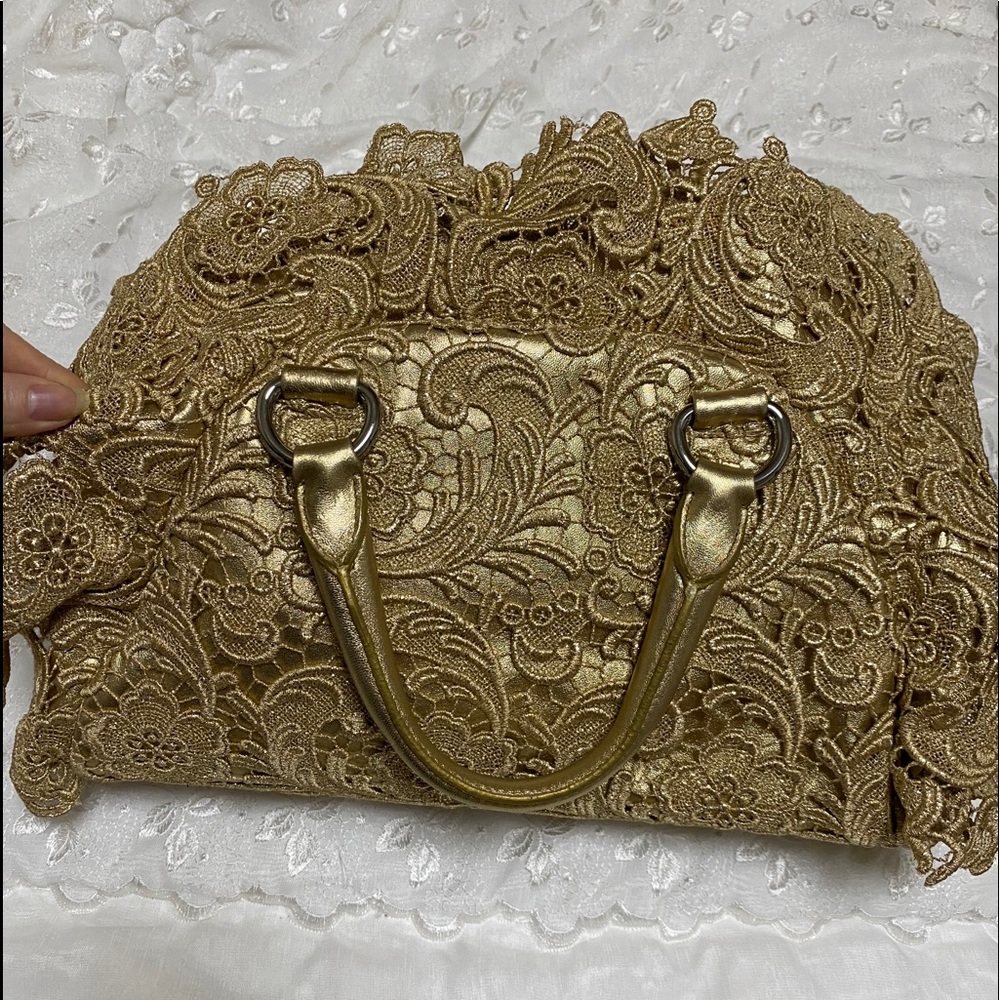 New Gold Prada leather and lace bag - Picture 2 of 12
